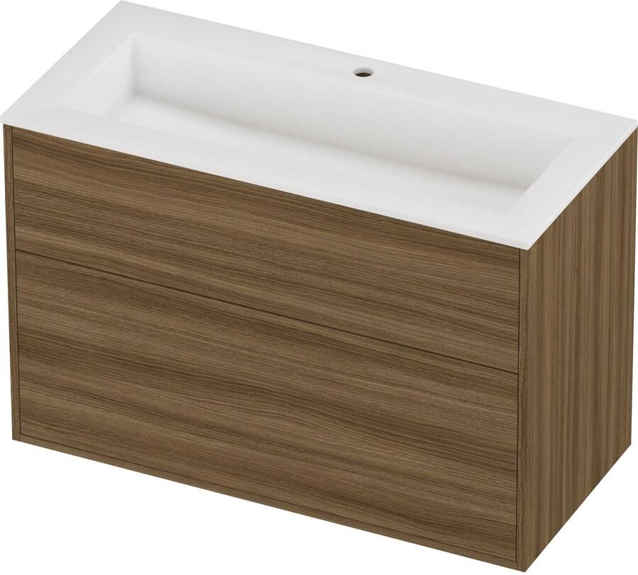 Proline Aristo Badmeubelset Polystone Elegant In Kader 100x46x67 cm Mat White Caramel Walnut