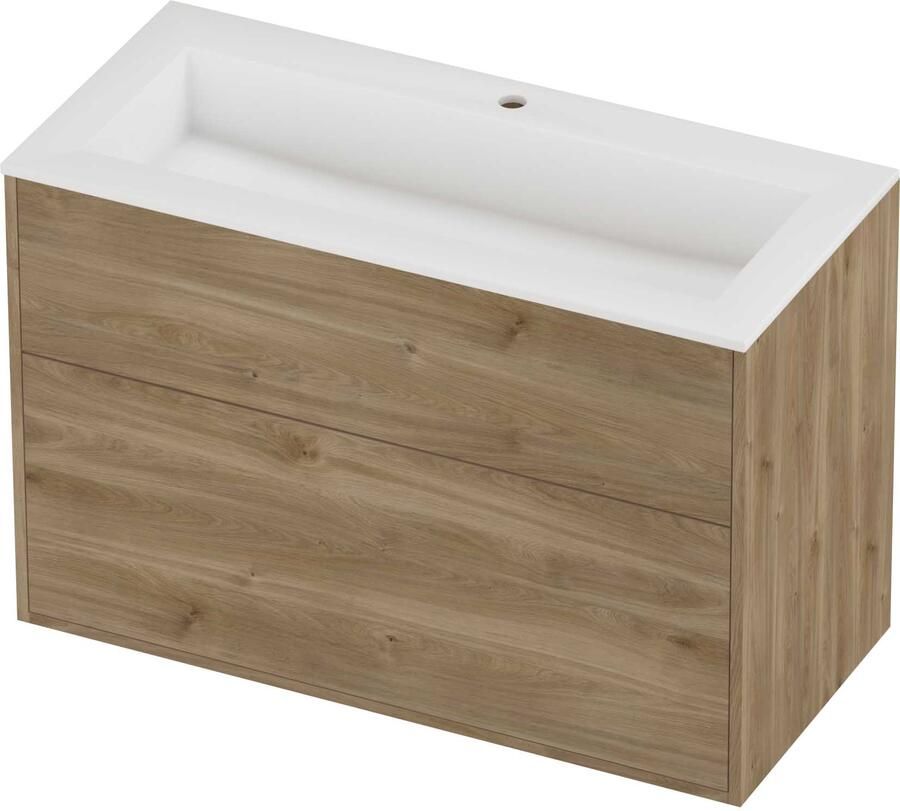 Proline Aristo Badmeubelset Polystone Elegant In Kader 100x46x67 cm Mat White Cider Oak