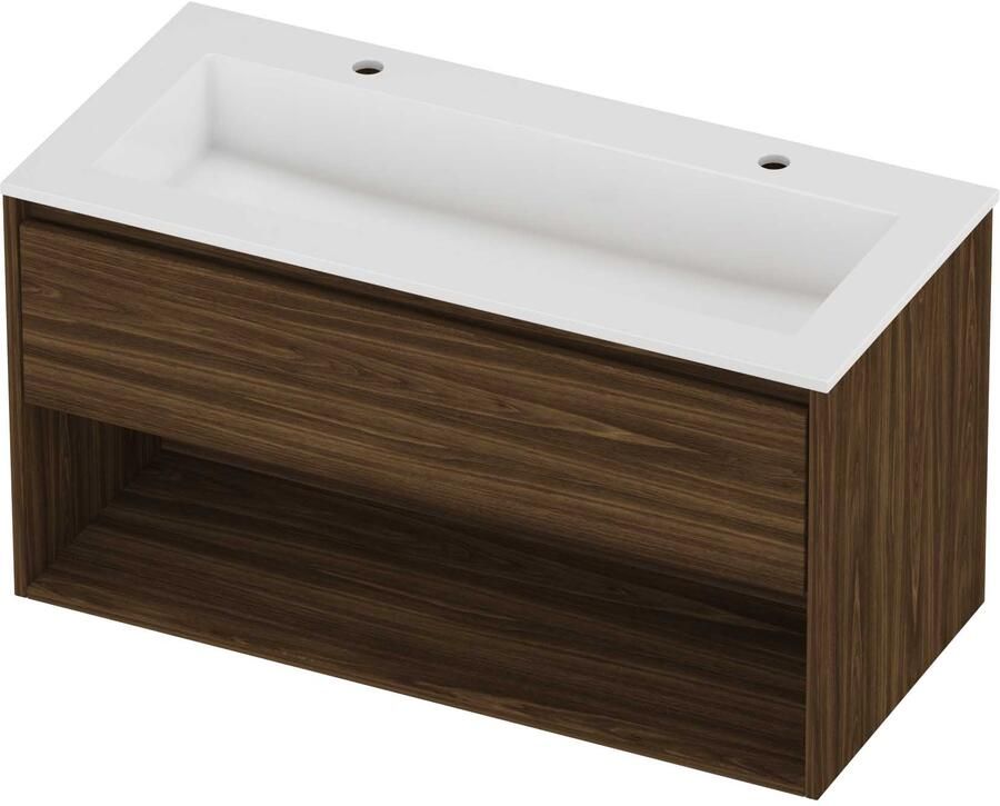 Proline Aristo Badmeubelset Polystone Elegant Met Schap 100x46x54 cm Glans Wit Cabana Oak
