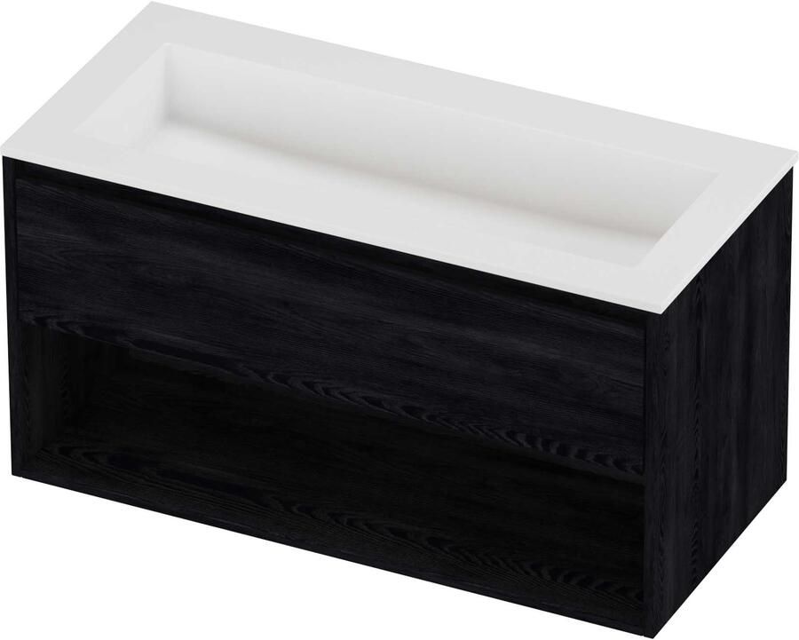 Proline Aristo Badmeubelset Polystone Elegant Schap 100x46x54 cm Mat White Black Oak