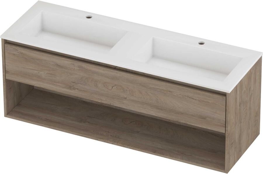 Proline Aristo Badmeubelset Polystone Elegant Schap 140x46x54 cm Glans Wit Raw Oak