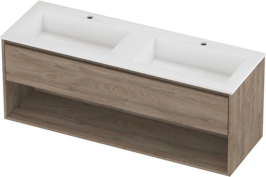 Proline Aristo Badmeubelset Polystone Elegant Schap 140x46x54 cm Mat White Raw Oak
