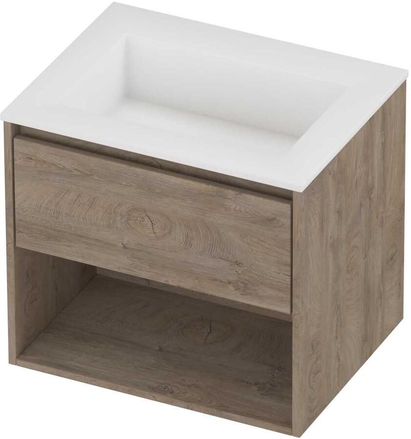 Proline Aristo Badmeubelset Polystone Elegant Schap 60x46x54 cm Mat White Raw Oak