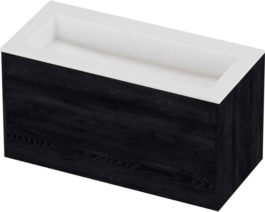 Proline Aristo Badmeubelset Polystone Elegant Zonder Gat 100x46x54 cm Glans Wit Black Oak