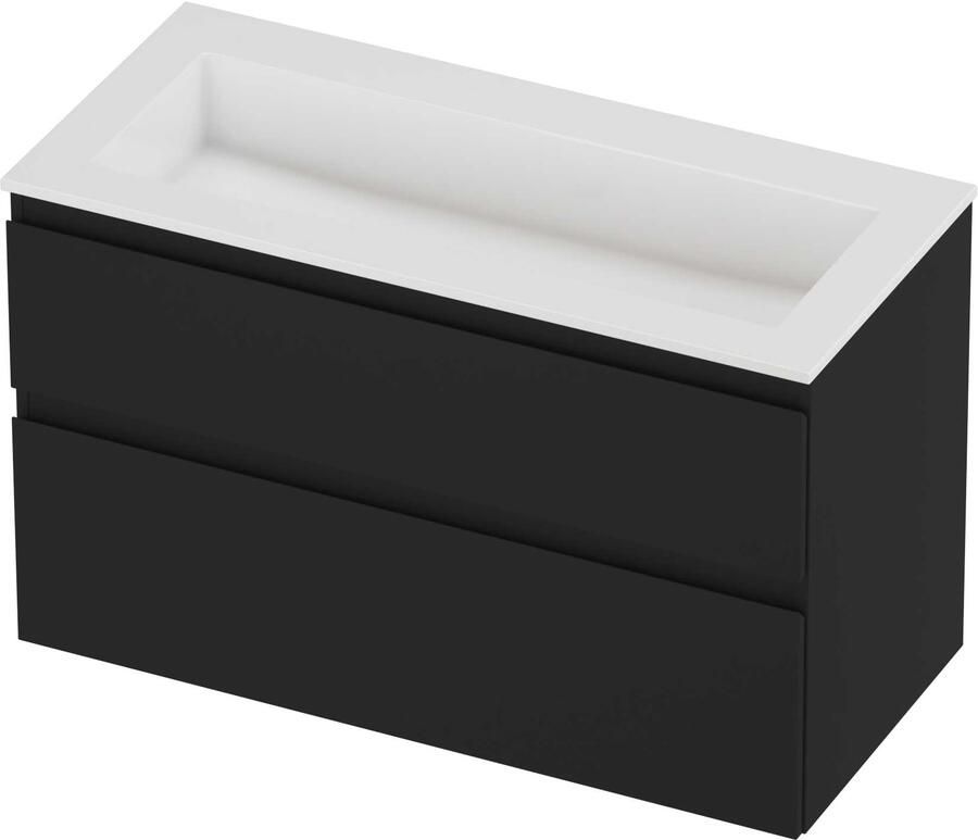 Proline Aristo Badmeubelset Polystone Elegant Zonder Kraangat 100x46x62 cm Glans Wit Mat Zwart