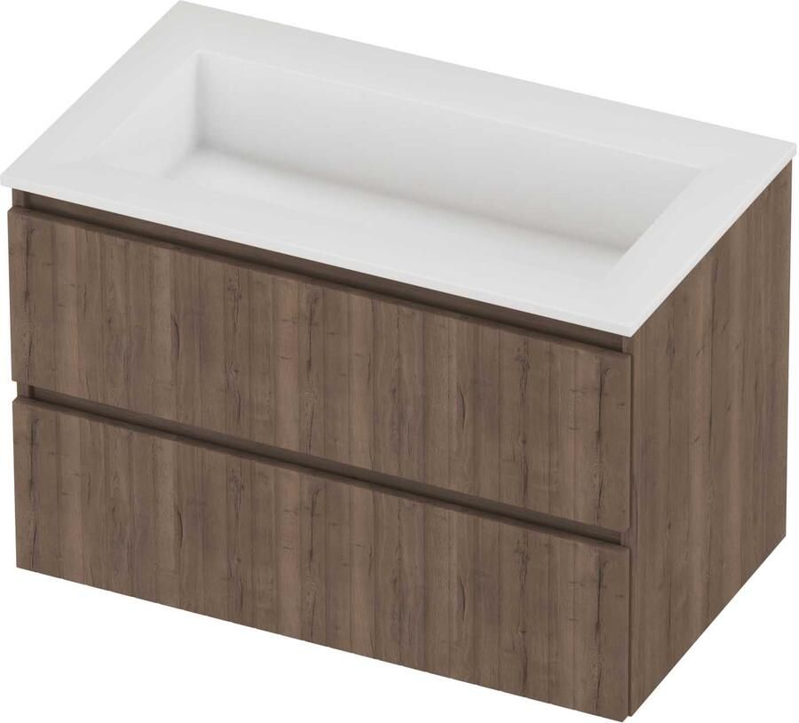 Proline Aristo Badmeubelset Polystone Elegant Zonder Kraangat 80x46x54 cm Glans Wit Terra Oak