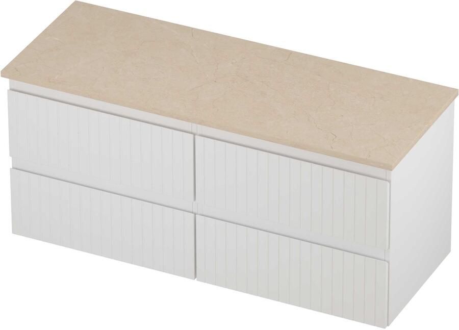 Proline Deck Badmeubelset Hardsteen 4 Laden Symmetrisch Gefreesd 120x46x55 cm Sand Stone Mat Wit