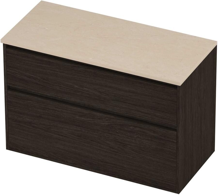 Proline Deck Badmeubelset Hardsteen Greeploos Asymmetrisch Kader 100x46x67 cm Sand Stone Mokka Oak
