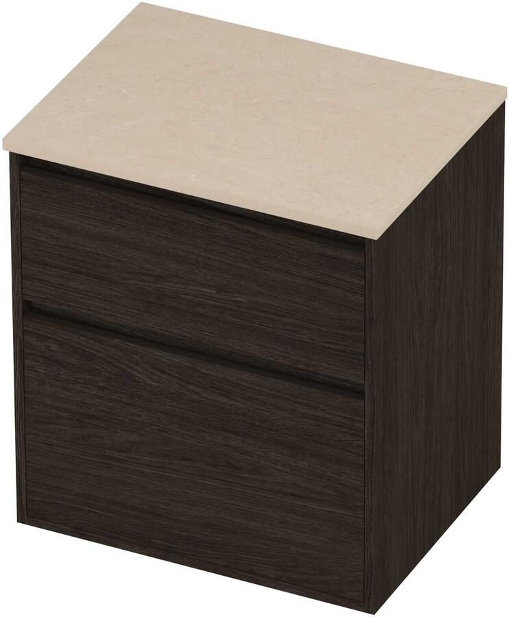 Proline Deck Badmeubelset Hardsteen Greeploos Asymmetrisch Kader 60x46x67 cm Sand Stone Mokka Oak