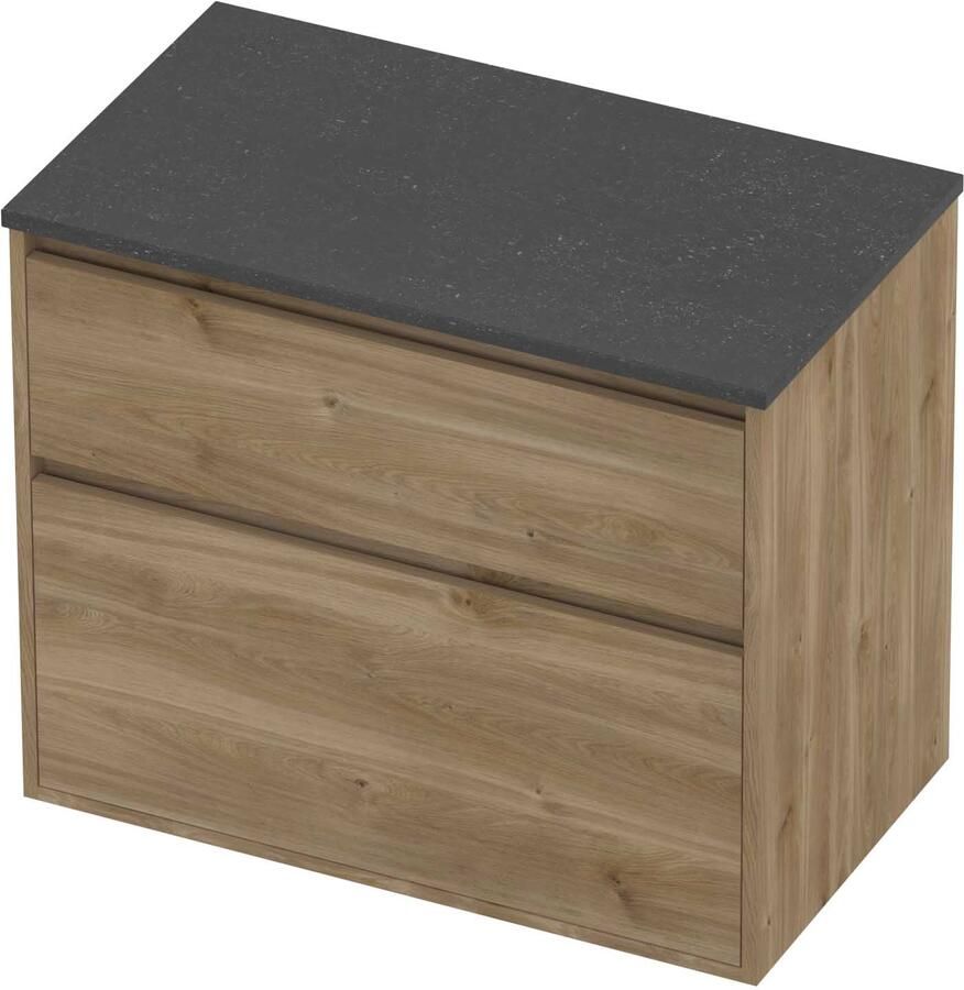Proline Deck Badmeubelset Hardsteen Greeploos Asymmetrisch Kader 80x46x67 cm Blue Stone Cider Oak