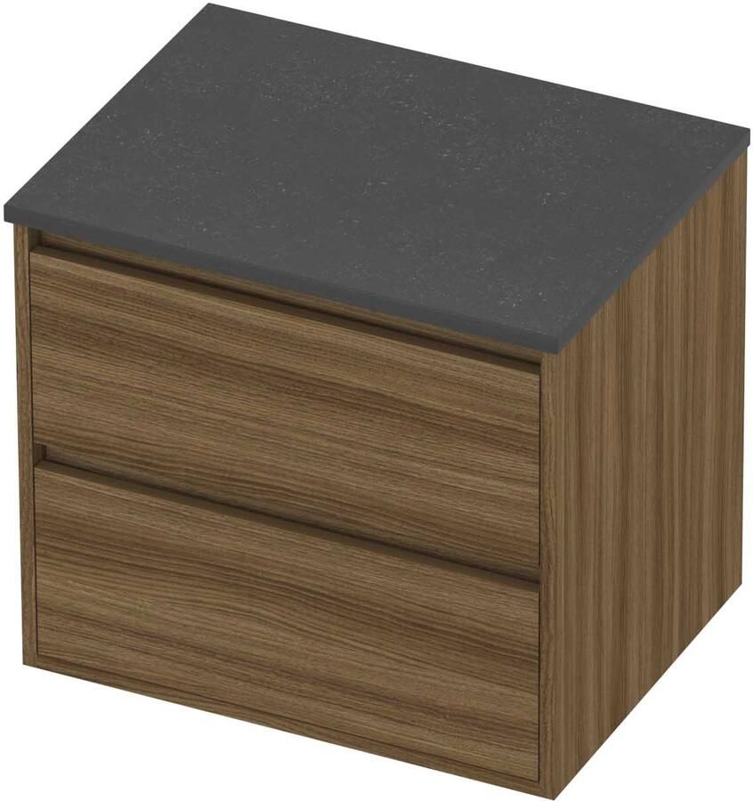 Proline Deck Badmeubelset Hardsteen Greeploos Symmetrisch 60x46x54 cm Blue Stone Caramel Walnut