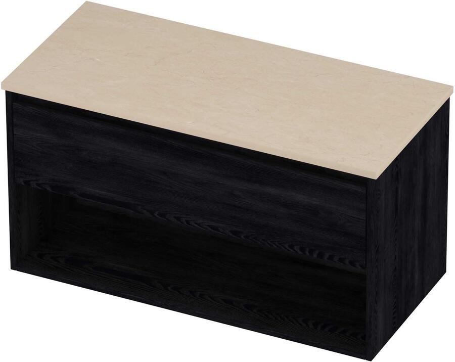 Proline Deck Badmeubelset Hardsteen Met Schap 100x46x55 cm Sand Stone Black Oak