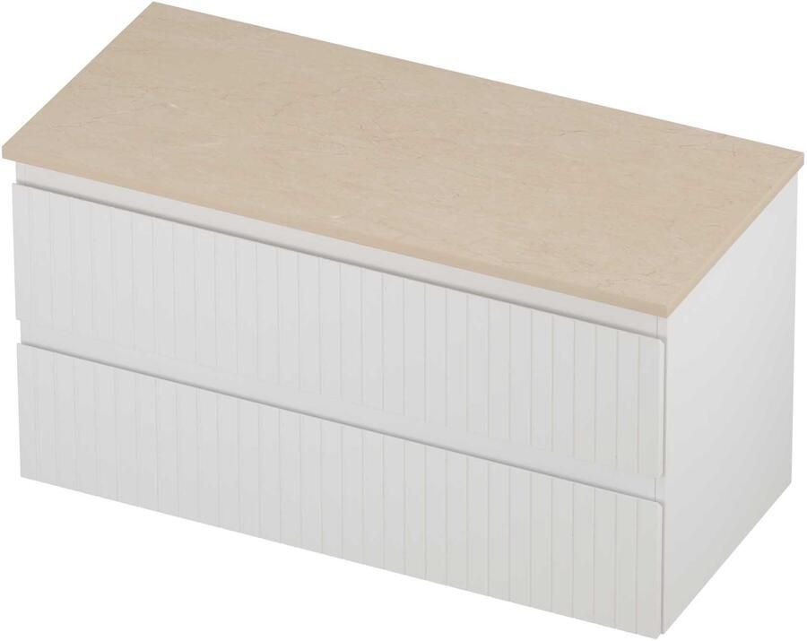 Proline Deck Badmeubelset Hardsteen Symmetrisch Gefreesd 100x46x55 cm Sand Stone Mat Wit