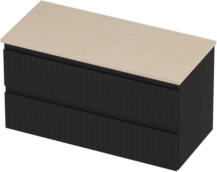 Proline Deck Badmeubelset Hardsteen Symmetrisch Gefreesd 100x46x55 cm Sand Stone Mat Zwart