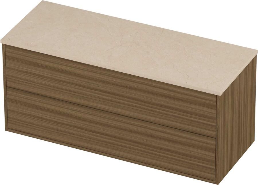 Proline Deck Badmeubelset Hardsteen Voor Grepen 2 Laden 120x46x54 cm Sand Stone Caramel Walnut