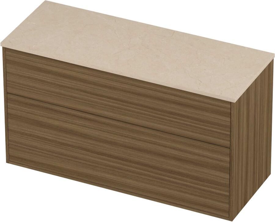 Proline Deck Badmeubelset Hardsteen Voor Grepen 2 Laden 120x46x67 cm Sand Stone Caramel Walnut