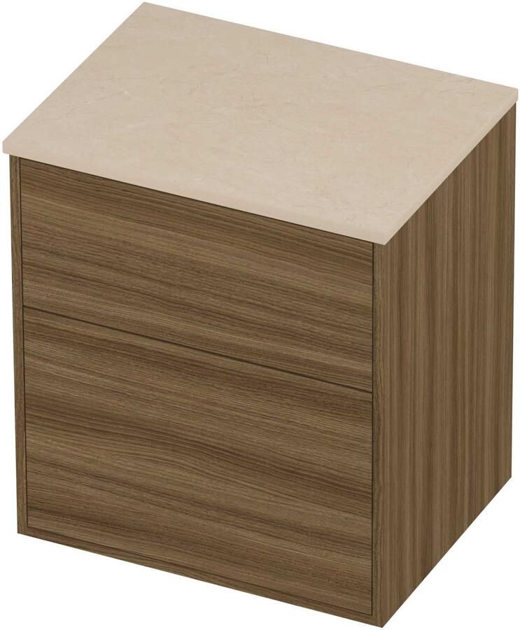 Proline Deck Badmeubelset Hardsteen Voor Grepen Asymmetrisch 60x46x67 cm Sand Stone Caramel Walnut