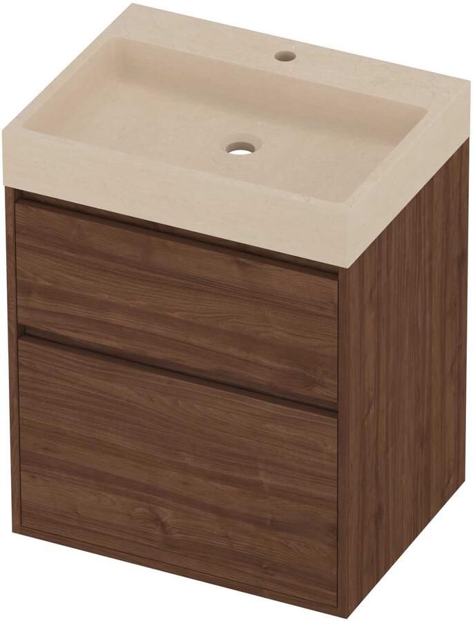 Proline Evoli Badmeubelset Hardsteen Loft 1 Gat 60x46x75 cm Sand Stone Indian Walnut