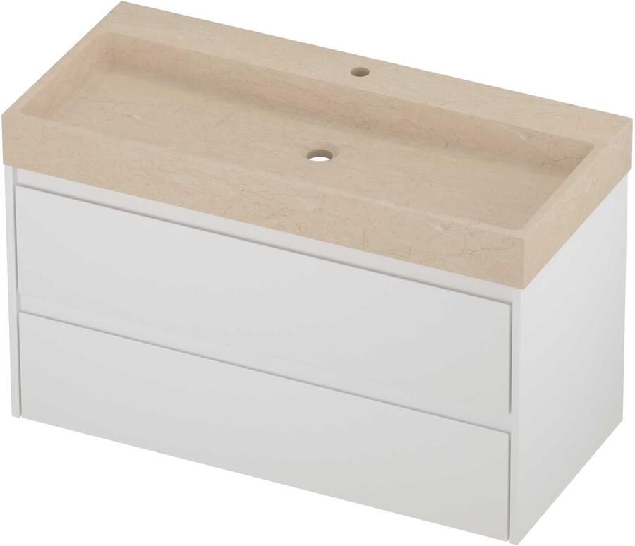 Proline Evoli Badmeubelset Hardsteen Loft 1 Kraangat 100x46x62 cm Sand Stone Mat Wit