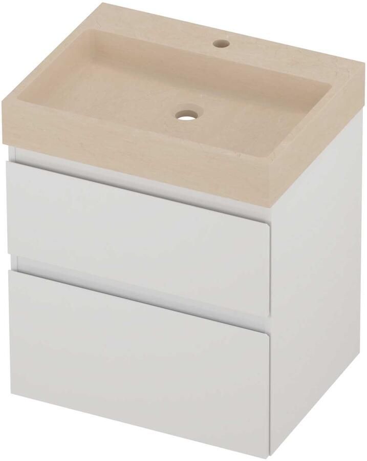 Proline Evoli Badmeubelset Hardsteen Loft 1 Kraangat Asymmetrisch 60x46x70 cm Sand Stone Glans Wit