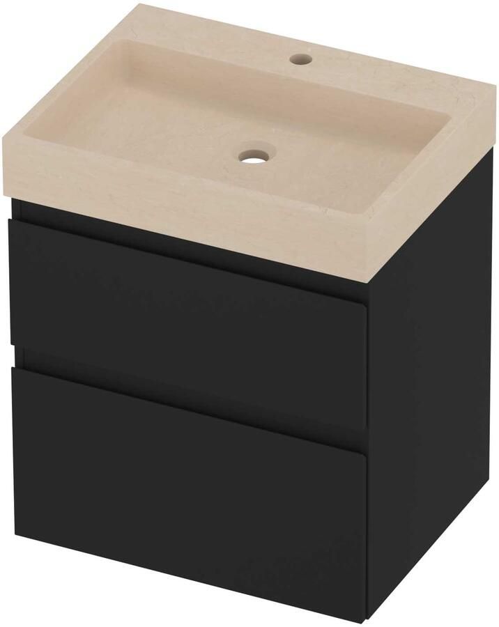Proline Evoli Badmeubelset Hardsteen Loft 1 Kraangat Asymmetrisch 60x46x70 cm Sand Stone Mat Zwart