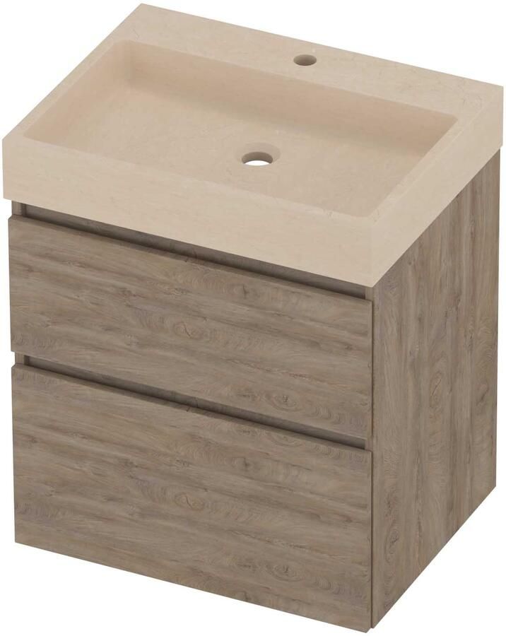 Proline Evoli Badmeubelset Hardsteen Loft 1 Kraangat Asymmetrisch 60x46x70 cm Sand Stone Raw Oak