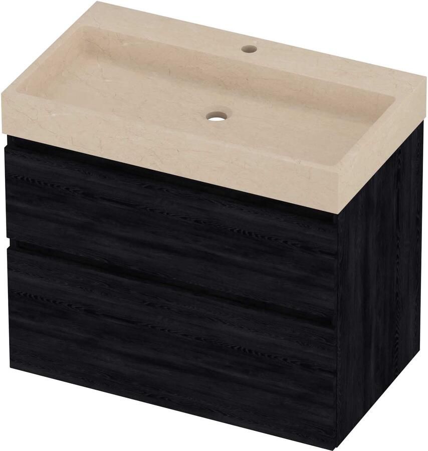 Proline Evoli Badmeubelset Hardsteen Loft 1 Kraangat Asymmetrisch 80x46x70 cm Sand Stone Black Oak