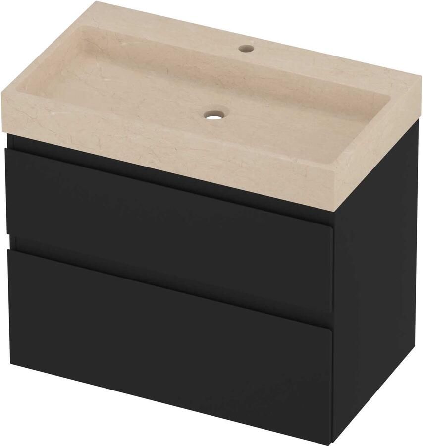 Proline Evoli Badmeubelset Hardsteen Loft 1 Kraangat Asymmetrisch 80x46x70 cm Sand Stone Mat Zwart