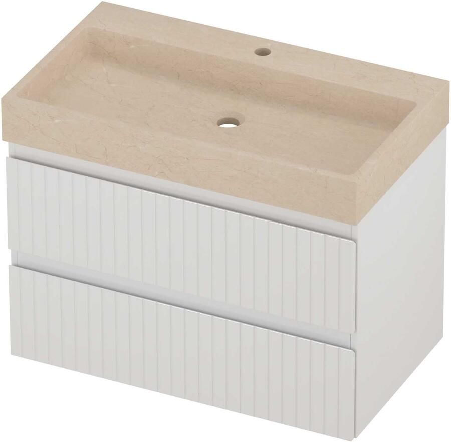 Proline Evoli Badmeubelset Hardsteen Loft 1 Kraangat Gefreesd 80x46x62 cm Sand Stone Glans Wit