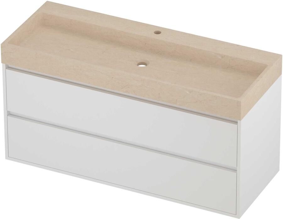 Proline Evoli Badmeubelset Hardsteen Loft 1 Kraangat Greeploos 120x46x62 cm Sand Stone Mat White