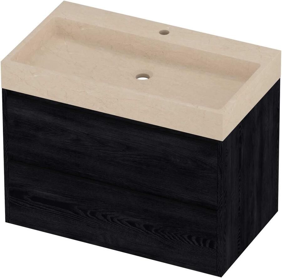 Proline Evoli Badmeubelset Hardsteen Loft 1 Kraangat Greeploos 80x46x62 cm Sand Stone Black Oak