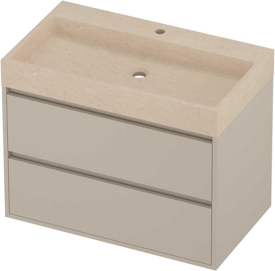 Proline Evoli Badmeubelset Hardsteen Loft 1 Kraangat Greeploos 80x46x62 cm Sand Stone Soft Linen