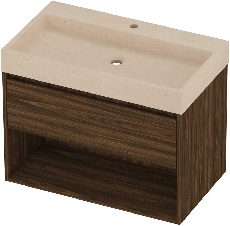 Proline Evoli Badmeubelset Hardsteen Loft 1 Kraangat Met Schap 80x46x62 cm Sand Stone Cabana Oak