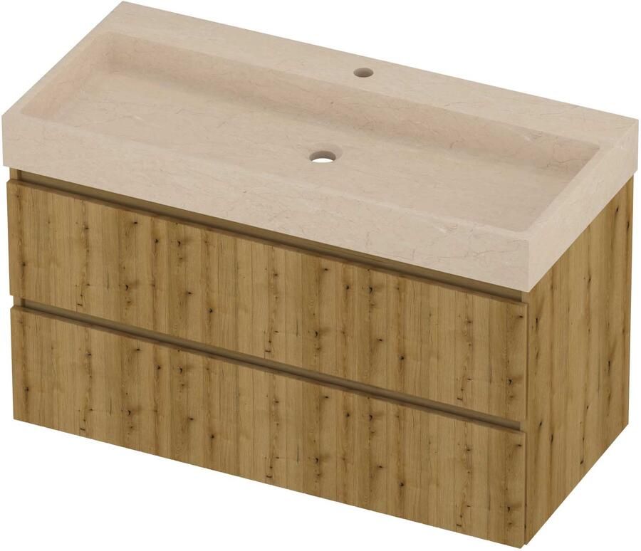 Proline Evoli Badmeubelset Hardsteen Loft 1 Kraangat Symmetrisch 100x46x62 cm Sand Stone Urban Oak
