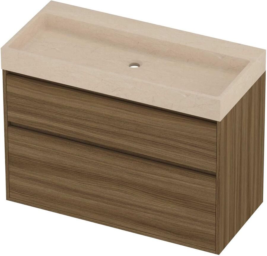 Proline Evoli Badmeubelset Hardsteen Loft 100x46x75 cm Sand Stone Caramel Walnut