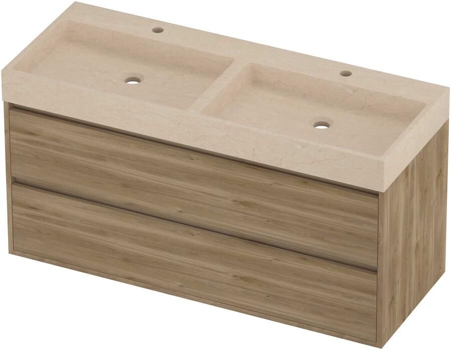Proline Evoli Badmeubelset Hardsteen Loft 2 Gaten 120x46x62 cm Sand Stone Cider Oak