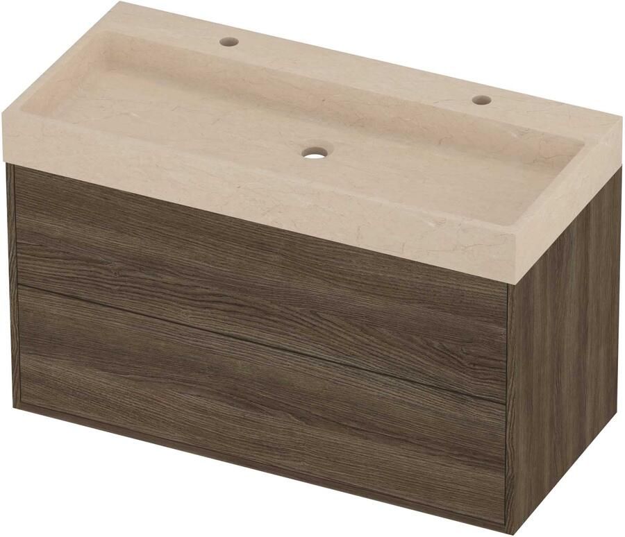 Proline Evoli Badmeubelset Hardsteen Loft 2 Kraangaten 100x46x62 cm Sand Stone Vital Oak