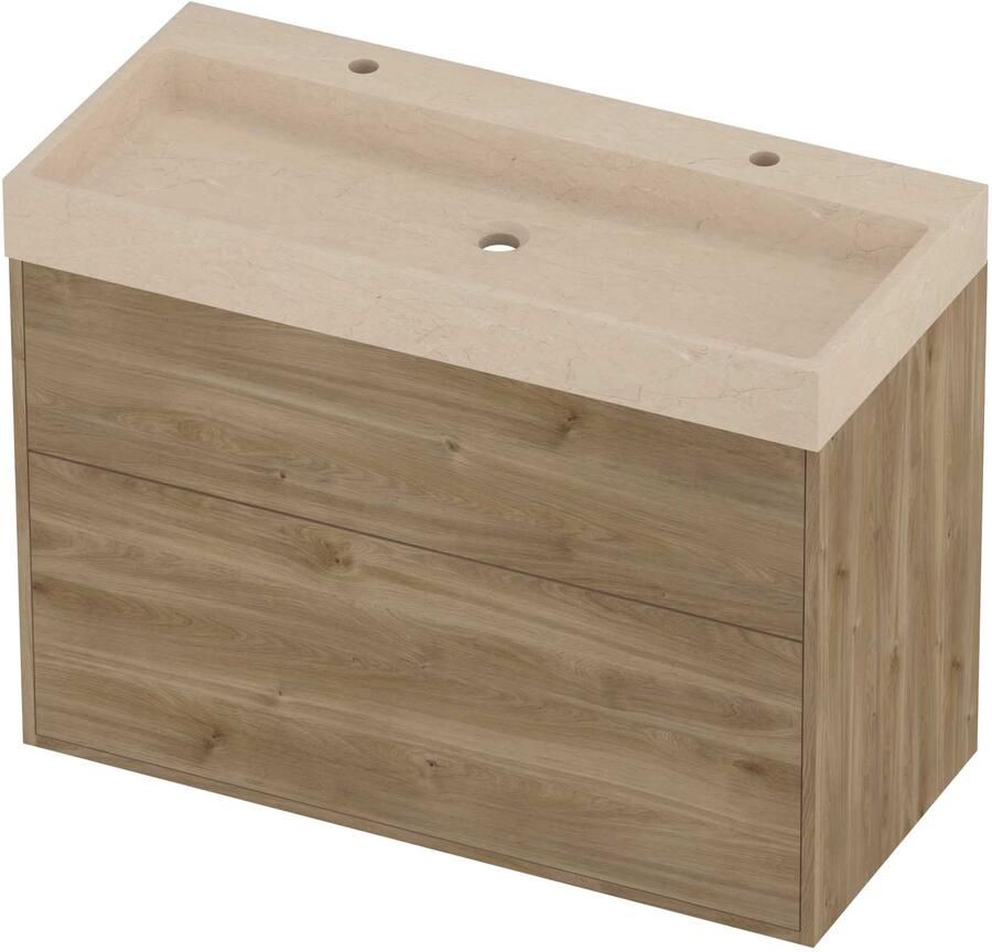 Proline Evoli Badmeubelset Hardsteen Loft 2 Kraangaten 100x46x75 cm Sand Stone Cider Oak