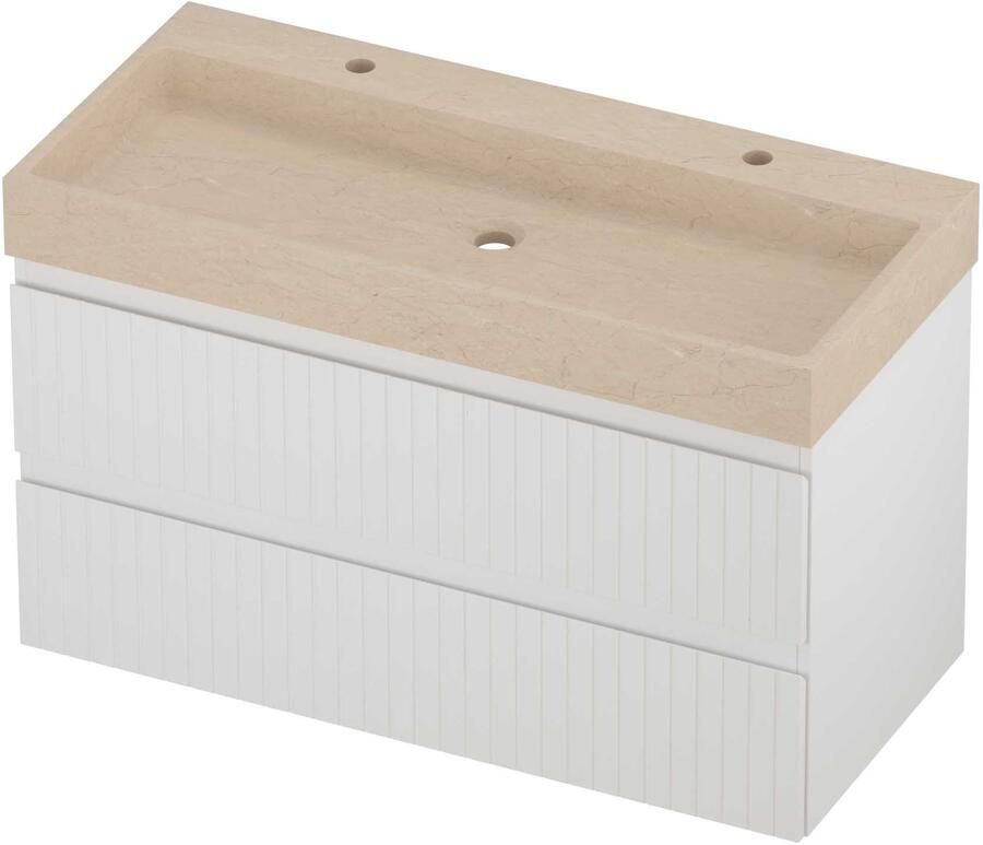 Proline Evoli Badmeubelset Hardsteen Loft 2 Kraangaten Gefreesd 100x46x62 cm Sand Stone Mat Wit
