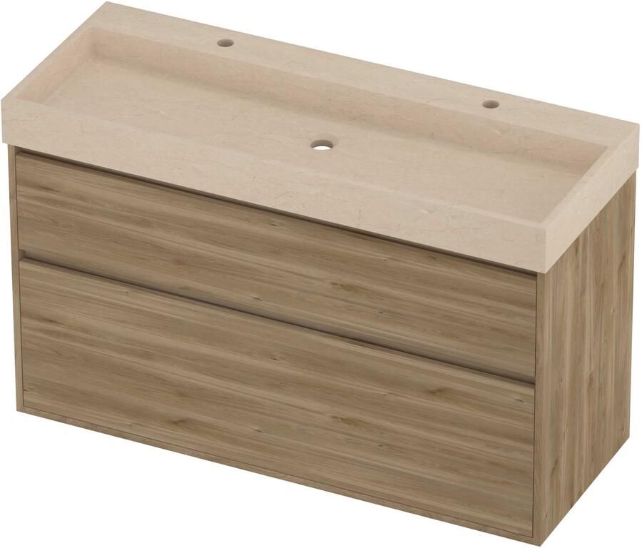 Proline Evoli Badmeubelset Hardsteen Loft 2 Kraangaten Greeploos 120x46x75 cm Sand Stone Cider Oak