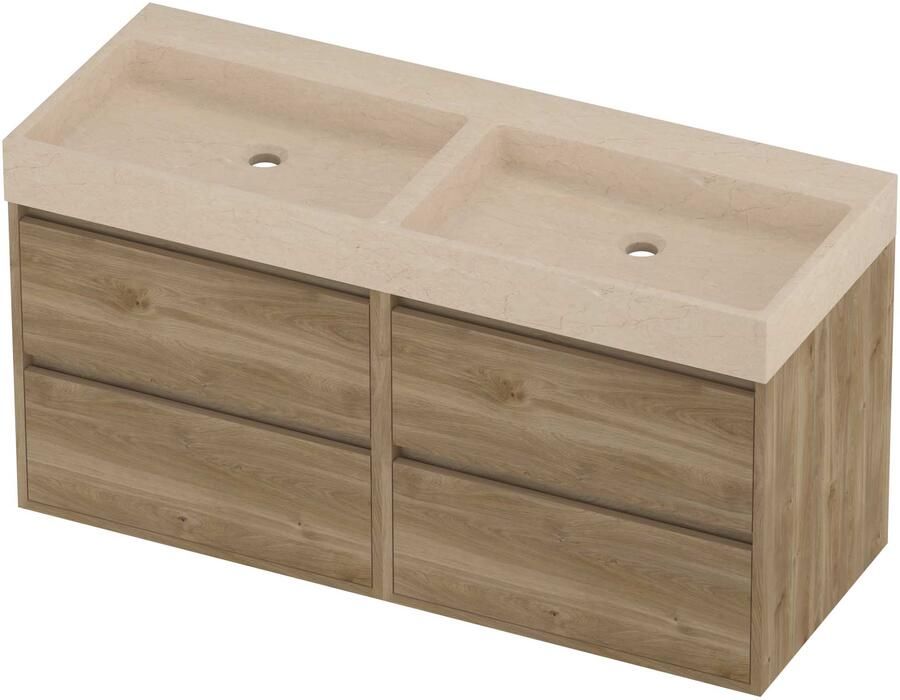 Proline Evoli Badmeubelset Hardsteen Loft 4 Laden 120x46x62 cm Sand Stone Cider Oak