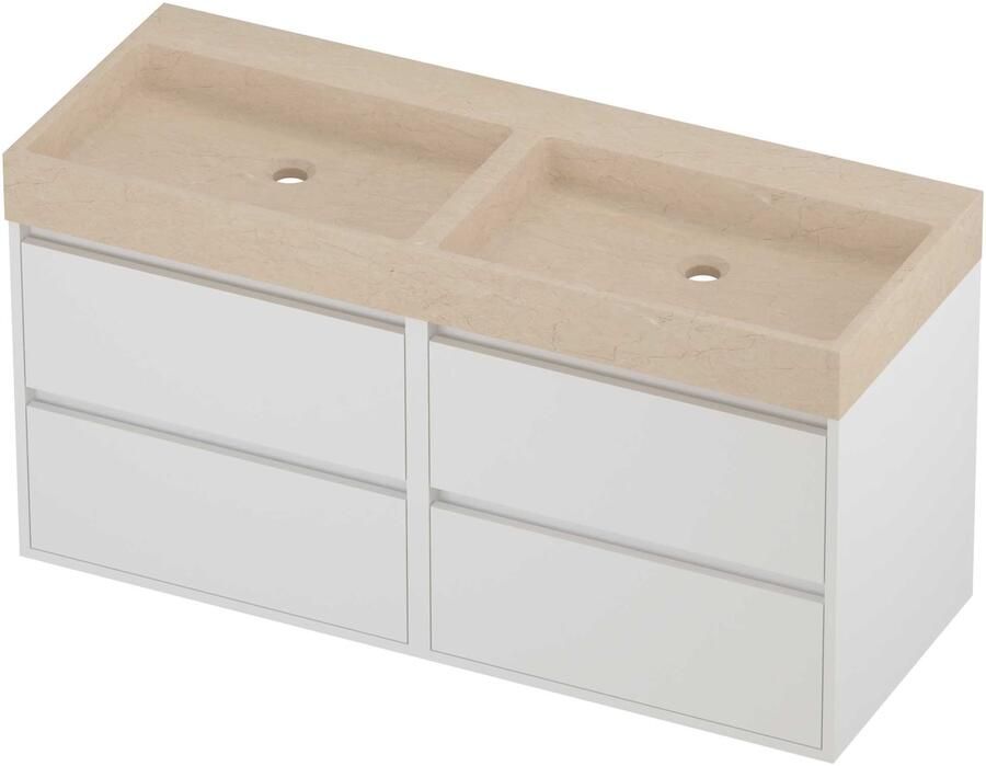 Proline Evoli Badmeubelset Hardsteen Loft 4 Laden 120x46x62 cm Sand Stone Mat White