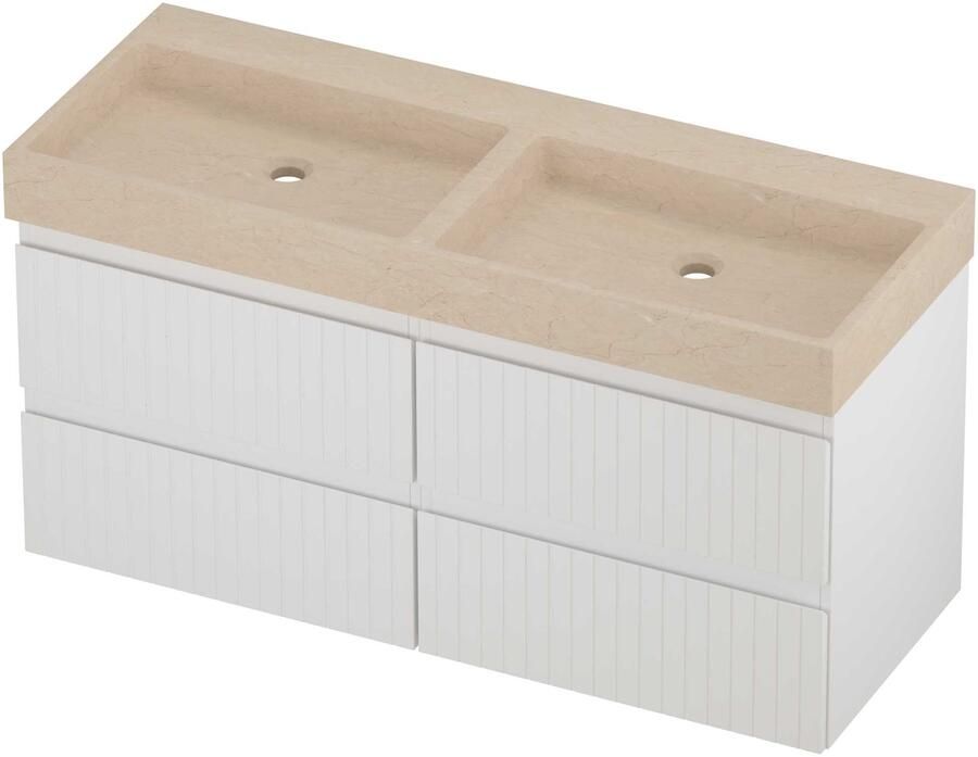 Proline Evoli Badmeubelset Hardsteen Loft 4 Laden 120x46x62 cm Sand Stone Mat Wit