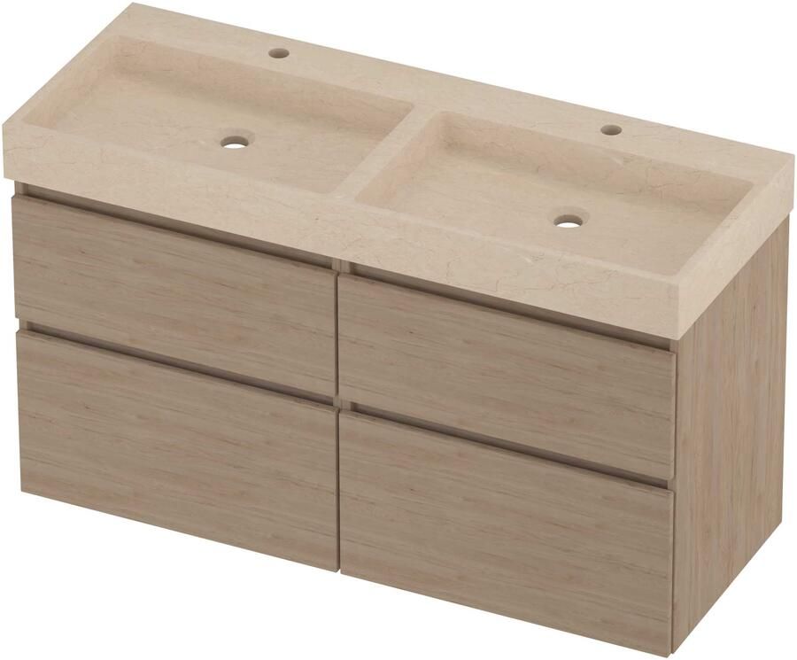 Proline Evoli Badmeubelset Hardsteen Loft 4 Laden 120x46x70 cm Sand Stone Ideal Oak