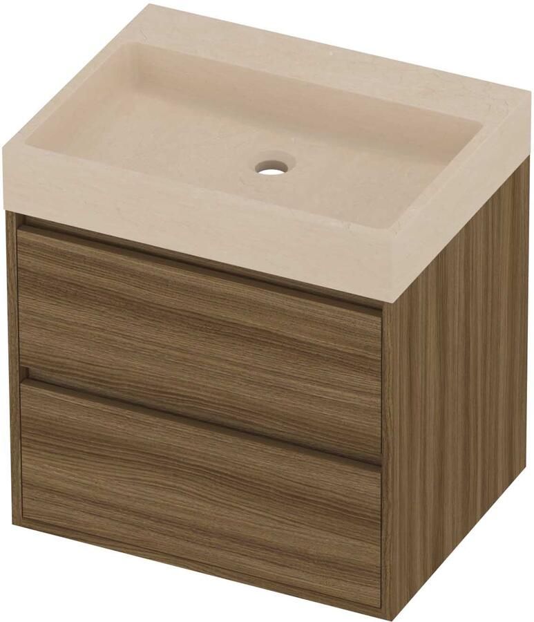 Proline Evoli Badmeubelset Hardsteen Loft 60x46x62 cm Sand Stone Caramel Walnut