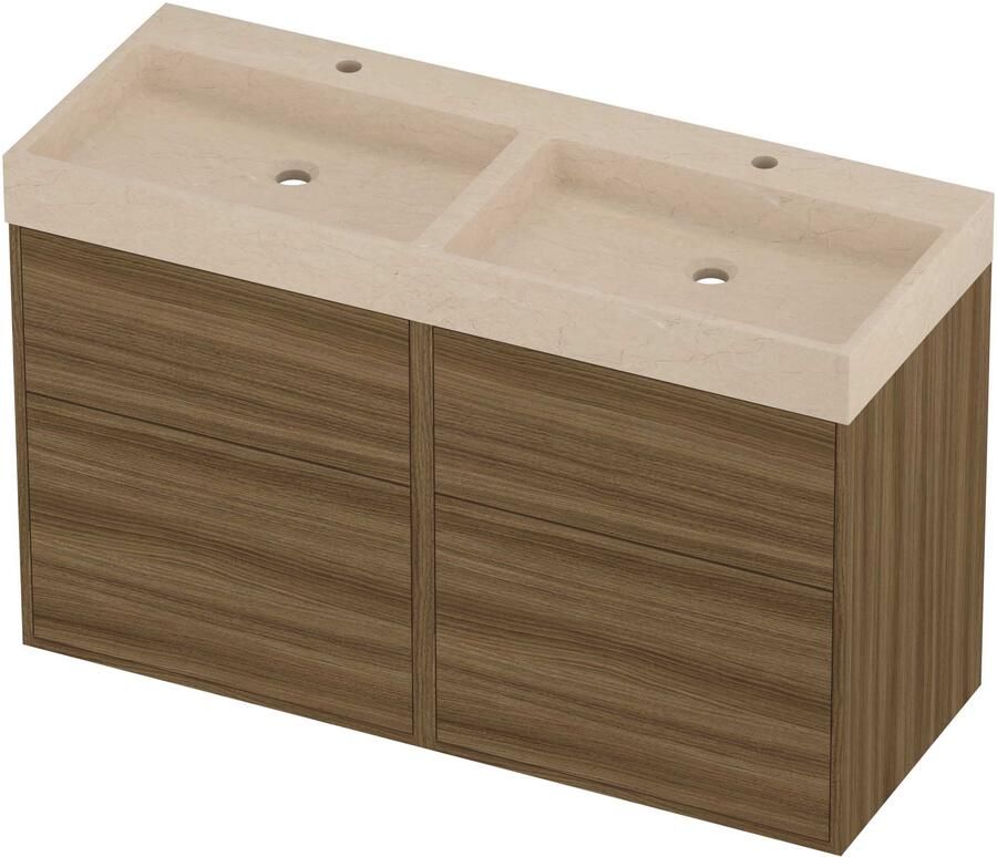 Proline Evoli Badmeubelset Hardsteen Loft Asymmetrisch 120x46x75 cm Sand Stone Caramel Walnut