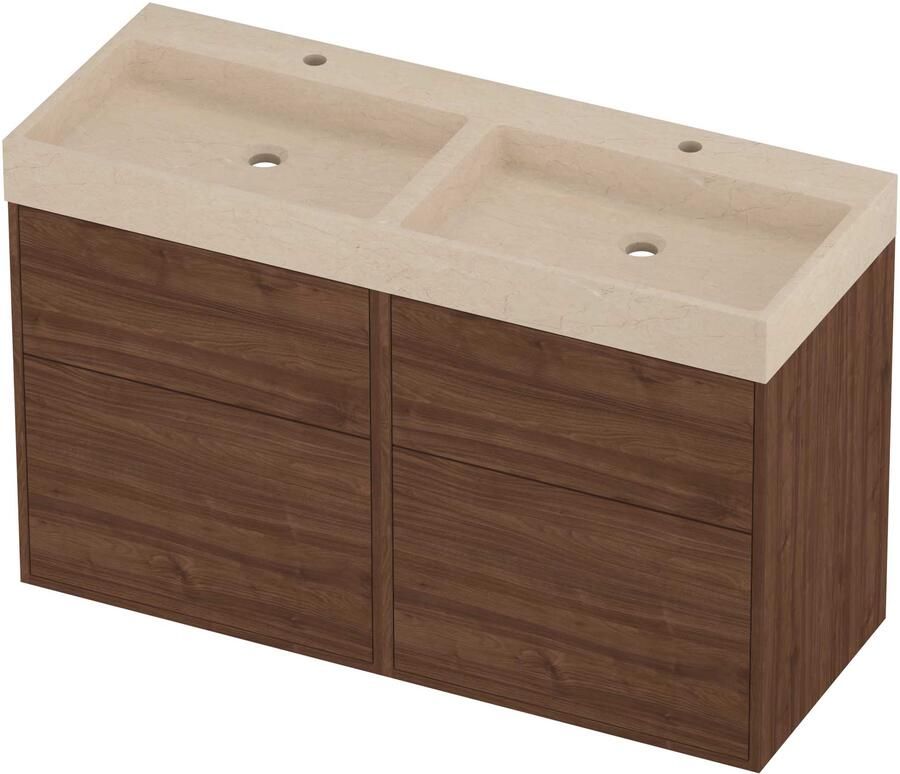 Proline Evoli Badmeubelset Hardsteen Loft Asymmetrisch 120x46x75 cm Sand Stone Indian Walnut