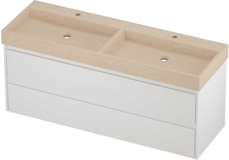 Proline Evoli Badmeubelset Hardsteen Loft Dubbel 140x46x62 cm Sand Stone Mat Wit