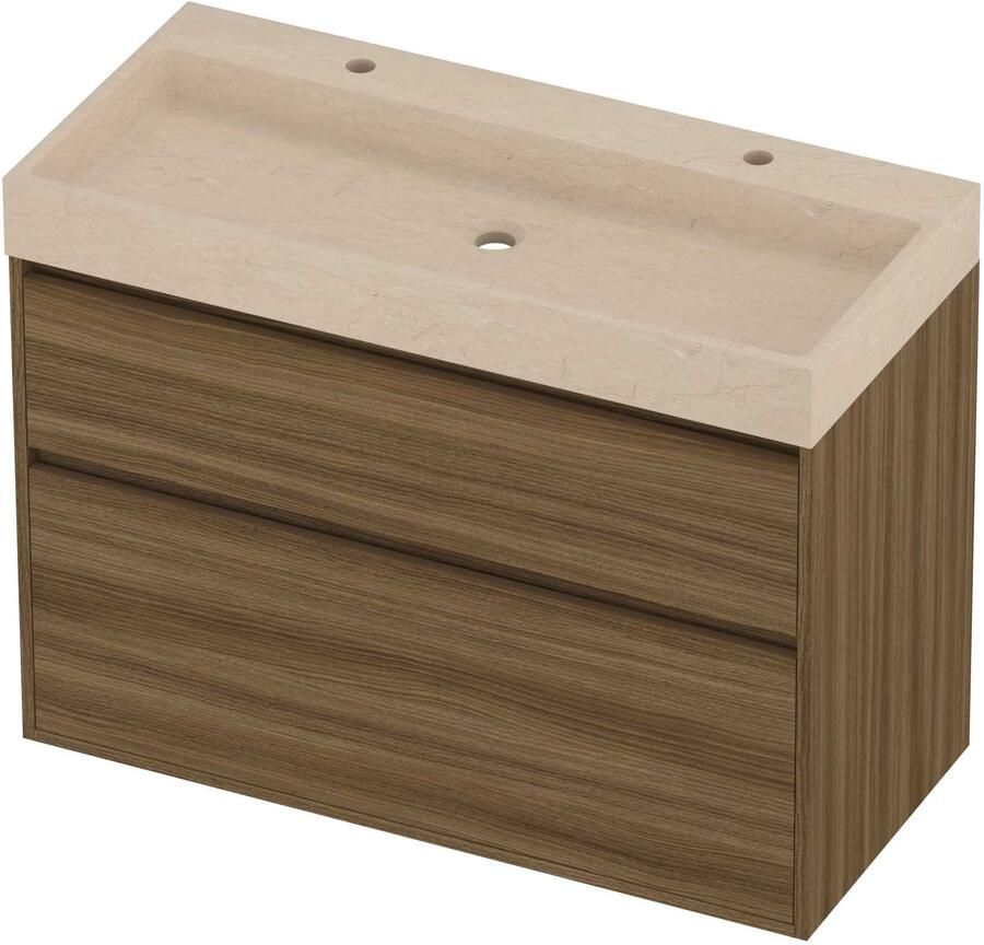 Proline Evoli Badmeubelset Hardsteen Loft Greeploos 100x46x75 cm Sand Stone Caramel Walnut