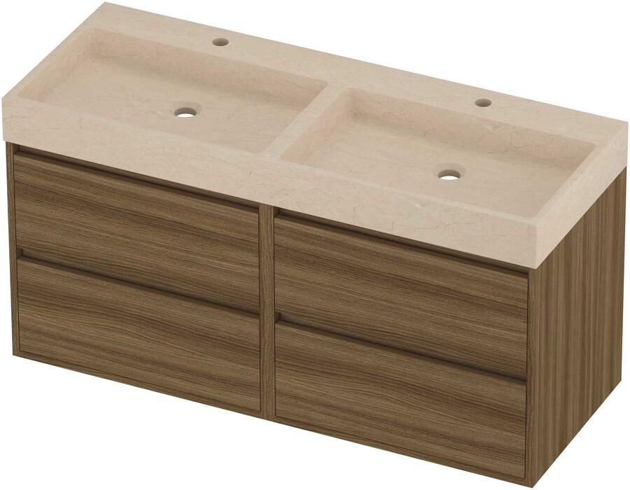 Proline Evoli Badmeubelset Hardsteen Loft Greeploos 120x46x62 cm Sand Stone Caramel Walnut